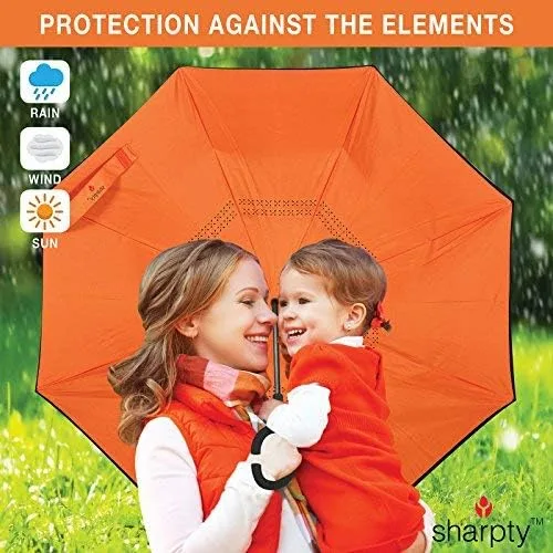 Miniatura 6 de Sharpty - Paraguas invertido resistente al viento para mujer con protección UV con mango en forma de C