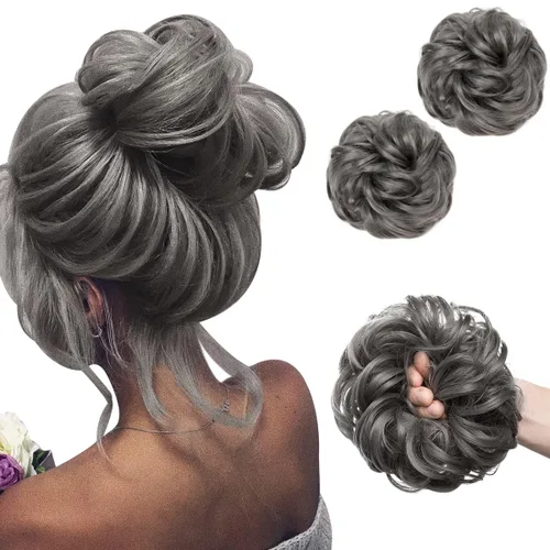 Miniatura 32 de SARLA 2 piezas de cabello desordenado color burdeos, onduladas, rizadas, sintéticas, coleteros falsos, extensiones de cola de caballo para mujeres