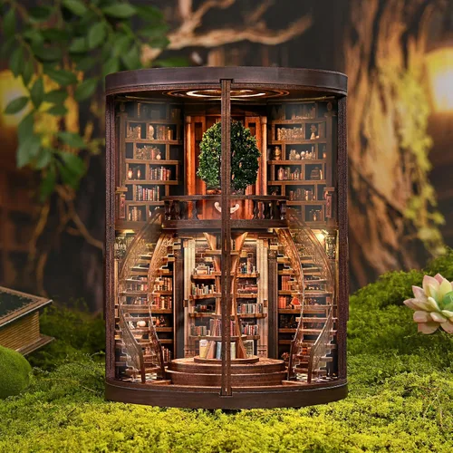 Miniatura 13 de Kit de rincón de libros, casa en miniatura de madera 3D Biblioteca de rimas antiguas para decoración de estanterías, manualidades relajantes