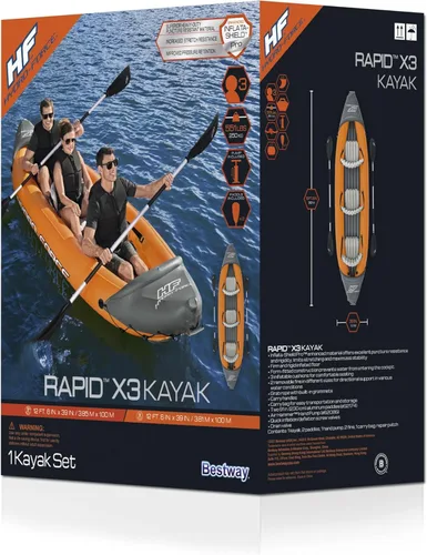 Miniatura 8 de Bestway Hydro-Force Rapid X3 - Juego de kayak inflable de 12 pies 6 pulgadas x 39 pulgadas, se adapta a hasta 3 personas, incluye 2 paletas