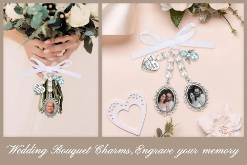 Miniatura 5 de Personalized Wedding Bouquet Photo Charms Custom Bouquet Charms for Wedding Memory Bridal Lacy Photo Charm You Are Always in My Heart Charm for Foto