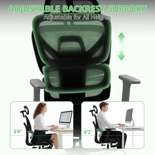 Miniatura 5 de Synorla Silla de oficina ergonómica con reposapiés, silla de escritorio de malla con reclinación de 135°, soporte lumbar ajustable, reposabrazos