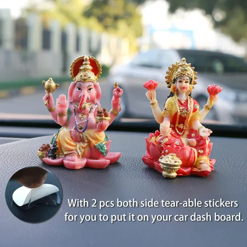 Miniatura 7 de Estatua de Dios indio Ganesh Lakshmi – 2.5 pulgadas de alto Dios hindú Señor Ganesha ídolo para decoración de coche, figura de diosa Laxmi
