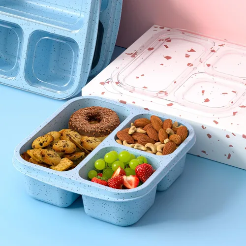 Miniatura 6 de Cajas de aperitivos (paquete de 3) – Cajas Bento apilables con 3 compartimentos, recipientes de preparación de comidas reutilizables, recipientes