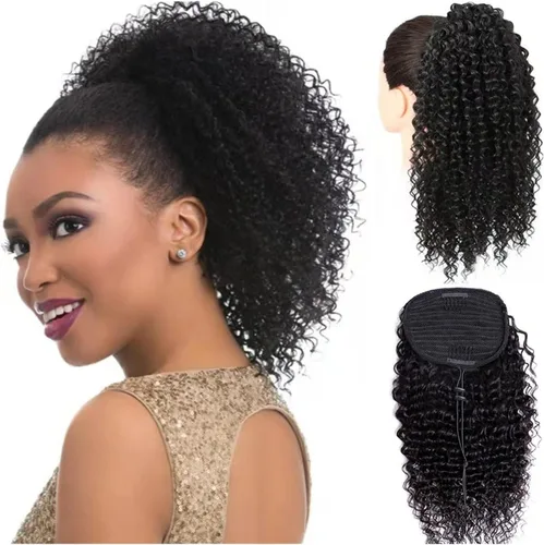 Pelo Chignon - Cola de caballo rizada brasileña, cabello real de 10 a 28 pulgadas con cordón para el cabello, extensión de cola de caballo para
