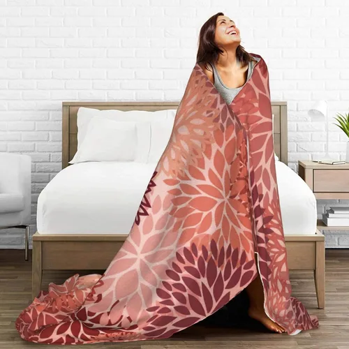Miniatura 7 de Perinsto Manta floral de crisantemo rojo y rosa, ultra suave y cálida para todas las estaciones, manta decorativa de vellón para cama, silla