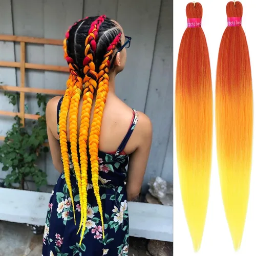 Miniatura 38 de Cabello trenzado verde con lentejuelas de 26 pulgadas, preestirado, trenzas de textura Yaki, extensiones de cabello pre plumadas, 3 paquetes, fácil