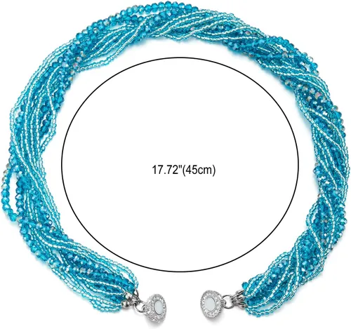 Miniatura 3 de COOLSTEELANDBEYOND Gargantilla de cadena trenzada de cristal multicapa, cierre magnético, collar llamativo, pulsera