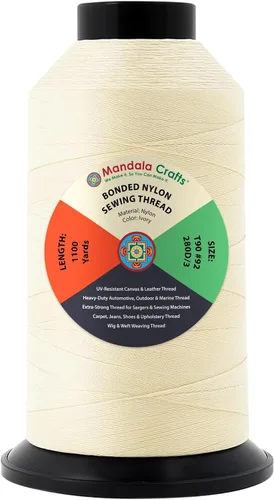 Miniatura 371 de Mandala Crafts - Hilo de nailon para coser cuero, tapicería, mezclilla y para trenzar el pelo; resistente, 1500 yardas, tamaño 69 T70 Marrón