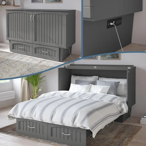 Miniatura 27 de AFI, Nantucket - Cómoda de cama Murphy de tamaño matrimonial con colchón, cajón de almacenamiento y cargador USB integrado, color blanco