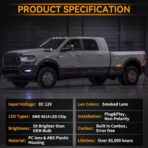 Miniatura 4 de POPMOTORZ 4 piezas de luz LED para guardabarros laterales compatibles con 2003-2009 Dodge RAM 2500 3500 SLT ST TRX4 Sport Laramie luz de posición