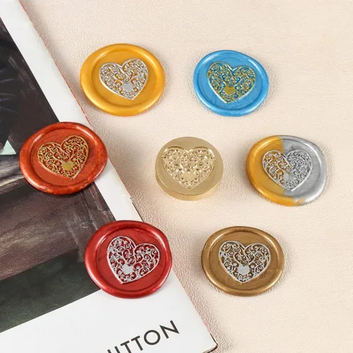 Miniatura 5 de Yoption Kit de sellos de cera, sello de corazón con varillas de cera de sellado doradas, rojas y plateadas, juego de caja de regalo