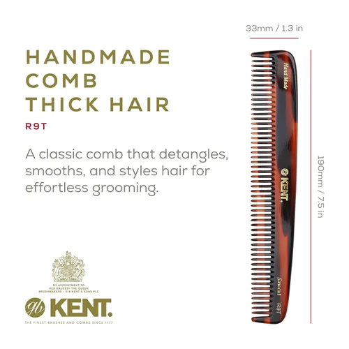 Miniatura 2 de Kent R9T - Peine para desenredar todo el cabello grueso, dientes anchos para cabello grueso, rizado y ondulado. Peine desenredante para aseo