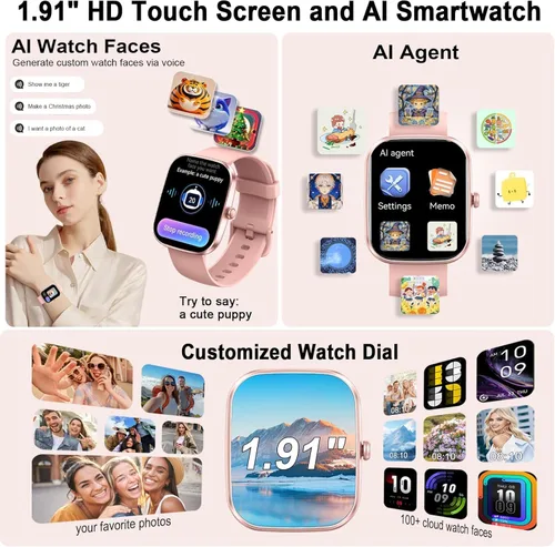 Miniatura 3 de Reloj inteligente con AI ChatGPT integrado (respuesta/hacer llamada), reloj inteligente de 1.91 pulgadas para hombres y mujeres, más de 110 A-Rosa