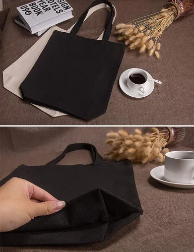 Miniatura 5 de Lily Queen - Bolsa de lona natural reutilizable para compras, Negro - Paquete de 12