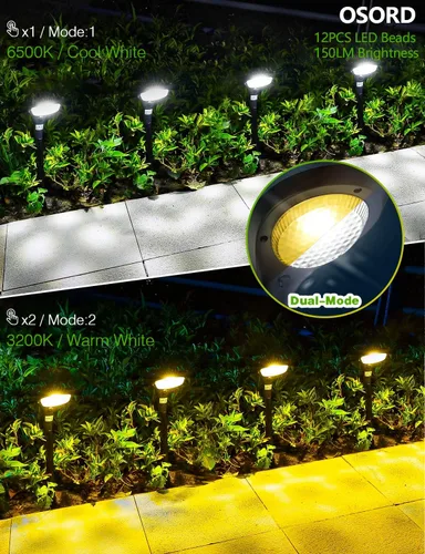 Miniatura 3 de Paquete de 2 luces solares para camino, luces solares de jardín para exteriores, impermeables, alimentadas por energía solar, luz de camino