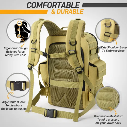 Miniatura 3 de SHARKMOUTH Bolsa de pañales militar para bebé, mochila grande para bebé con cambiador para niño y niña, bolsa de pañales para papá del ejército