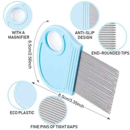 Miniatura 2 de 6 piezas para eliminar piojos en la cabeza, peine de pelo con lupa, herramienta de dientes de metal fino para perros, gatos, mascotas, aseo humano