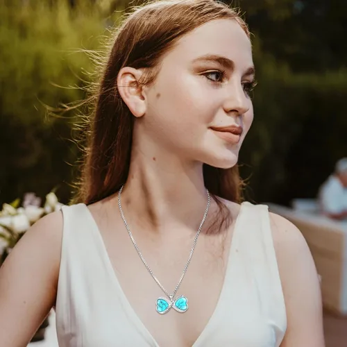 Miniatura 132 de Joyas de turquesa para mujeres y hombres de plata de ley 925 con colgante de urna para cenizas, collar con medallón de imagen, martillo de Thor