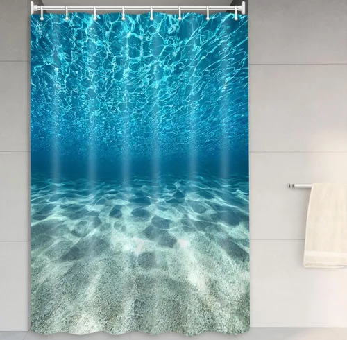 Miniatura 11 de MERCHR Cortina de ducha de playa azul océano, naturaleza bajo el agua, escena del mundo del mar, cortinas de baño, tela impermeable, 36 x 72 pulgadas