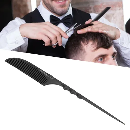 Miniatura 2 de BORDSTRACT Peine de cola de rata, dientes finos de fibra de carbono resistentes al calor, peines de presión para estilista (negro-01)