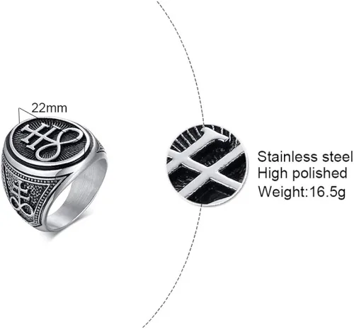 Miniatura 2 de VNOX Sigil of Lucifer Sello de Satán Sello de Satán, anillo para hombres y niños, joyería de amuleto de talismán