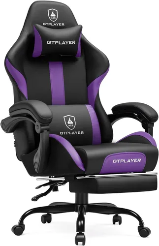 Miniatura 13 de GTPLAYER Silla de juegos con cojín de resorte de bolsillo, silla de oficina de cuero con respaldo alto ergonómico y soporte lumbar para aliviar
