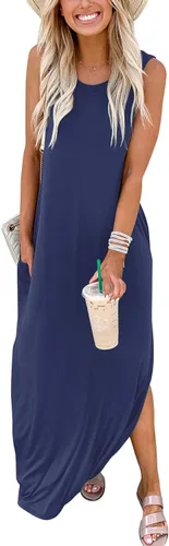 Miniatura 3 de ANRABESS - Vestido largo, informal y holgado para mujer, sin mangas, con bolsillos y abertura, para playa