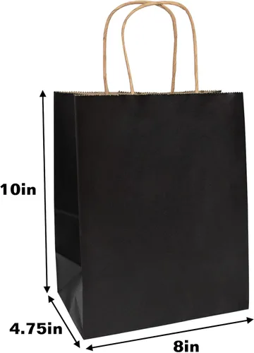 Miniatura 3 de vanhel Paquete de 50 bolsas de papel kraft negras medianas: 8 x 4.25 x 10.5 pulgadas, bolsas de papel Kraft, bolsas de regalo con asas, adecuadas
