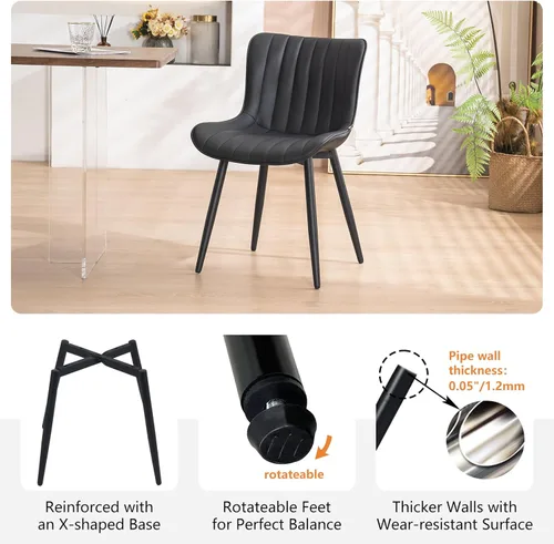 Miniatura 7 de YOUNUOKE Juego de 2 sillas de comedor negras, con tapizado de piel sintética para cocina y comedor con respaldo, silla de acento minimalista de Negro