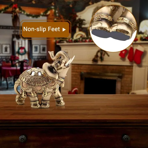 Miniatura 5 de Estatua de elefante dorado 5.5 Feng Shui, elefante tailandés con tronco hacia arriba, escultura coleccionable, decoración de riqueza para el hogar