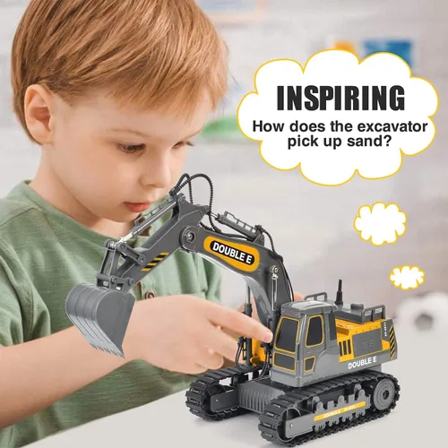 Miniatura 5 de DOUBLE E Excavadora de juguete con control remoto, juguetes de construcción, tractor, batería recargable, vehículos RC, camión eléctrico, caja