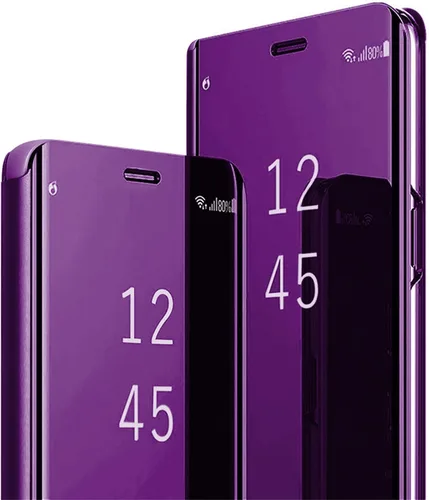 Miniatura 8 de Compatible con Samsung Galaxy S21 FE - Funda de piel transparente con espejo S-View, a prueba de golpes, con función atril, antiarañazos, funda