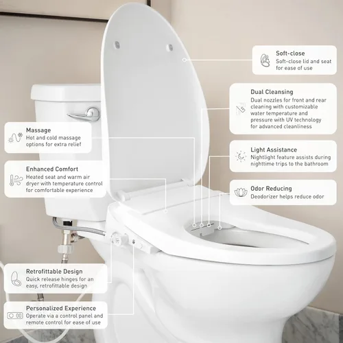 Miniatura 6 de Moen EB2100 5-Series - Asiento para bidé electrónico premium para inodoros alargados en color blanco con control remoto y secador de aire caliente