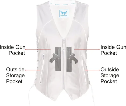 Miniatura 2 de A&H Apparel Chaleco de cuero para motocicleta con bolsillos ocultos para mujer