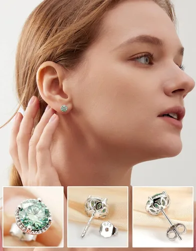 Miniatura 4 de 2CT Round Cut Aquamarine Moissanite Earrings 18 K White Gold Plated S925 Sterling Silver Earrings Blue Moissanite Hypoallergenic Earrings For Women