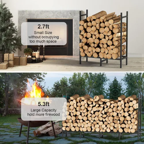 Miniatura 2 de Soporte de leña para interiores y exteriores de 5.3 pies para almacenamiento de leña para chimenea, soporte ajustable para apilar troncos de fuego