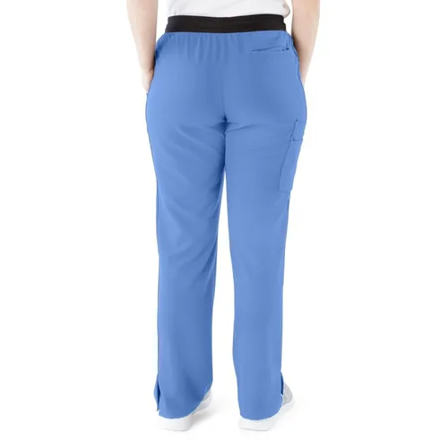 Miniatura 11 de ave. Varick - Pantalón médico de tiro medio para mujer, pierna recta, seis bolsillos, color azul caribeño, talla S