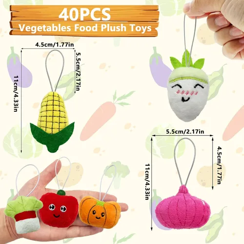 Miniatura 2 de Juego de 40 piezas de juguetes de peluche de alimentos de verduras, lindo llavero de juguete de peluche de vegetales pequeños para recuerdos