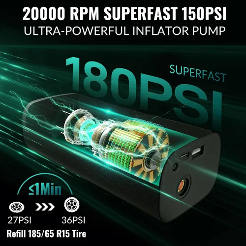 Miniatura 2 de Inflador de neumáticos, compresor de aire portátil, bomba de aire para neumáticos de automóvil, portátil, 180 PSI, inflado eléctrico 3 veces rápido