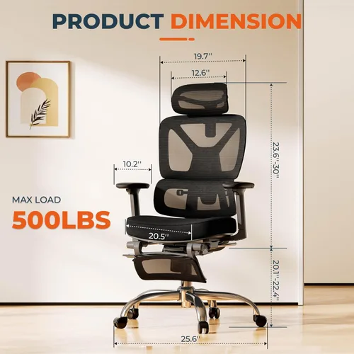 Miniatura 2 de ErgoChair Ultra, silla ergonómica de oficina con respaldo alto, soporte lumbar 2D, reposapiés, reposacabezas 3D, base de metal resistente, cómodo