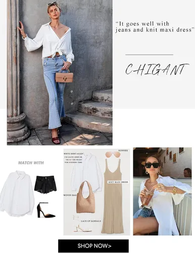 Miniatura 5 de Chigant Camisas con botones de manga larga tipo farol, blusas de gran tamaño, camisas casuales para la oficina