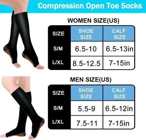 Miniatura 6 de Calcetines de compresión de cobre para mujeres y hombres, punta abierta, 15-20 mmHg, es el mejor apoyo para la recuperación de la circulación y uso