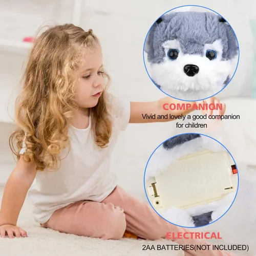 Miniatura 4 de WorWoder Cachorro de peluche de Alaska, perro electrónico interactivo para mascotas, caminar, ladrar, mover la cola, estirar, animal de compañía