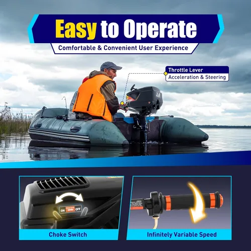 Miniatura 2 de Motor fuera de borda con sistema de encendido CDI de 55 CC, motor de barco de control de timón de arranque manual de 2.6 KW con medio sistema