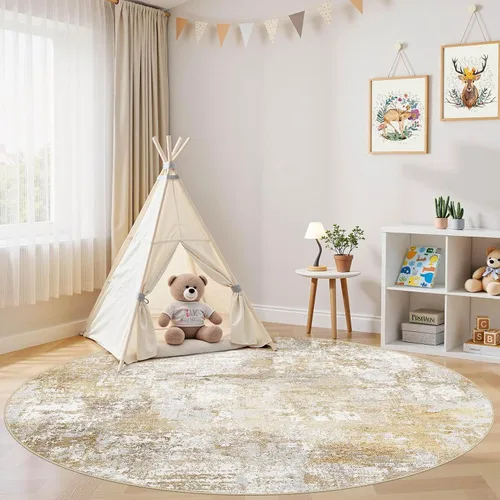 Miniatura 5 de Tortania Alfombra redonda lavable de 5 pies para sala de estar: Alfombra moderna abstracta neutra grande suave y delgada – Alfombra antideslizante