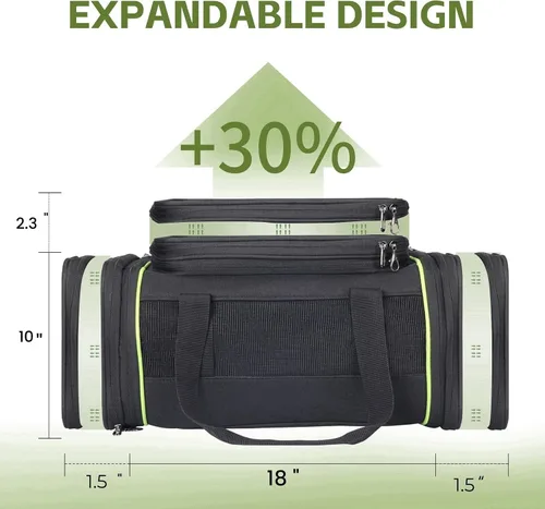 Miniatura 2 de Transportador de mascotas expandible negro para gatos y perros, aprobado por aerolíneas, diseño extensible de 2 lados y altura, bolsa de viaje