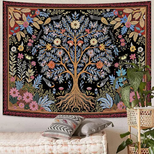 Miniatura 23 de Spenlife Tapiz del Árbol de la Vida en Blanco y Negro para Dormitorio, Tapices Espirituales Estéticos, Tapices de Árbol Estéticos, Tapiz Estético