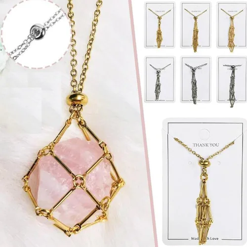 Miniatura 2 de Collar con soporte de piedra de cristal, collar de soporte de cristal hecho a mano, collar de jaula de cristal ajustable, collar de jaula de cristal