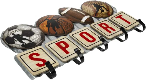 Miniatura 3 de EXCELLO GLOBAL PRODUCTS Perchero deportivo de metal con 5 ganchos: diseño decorativo de pared para toallas, bolsos, sombreros, llaves, abrigos